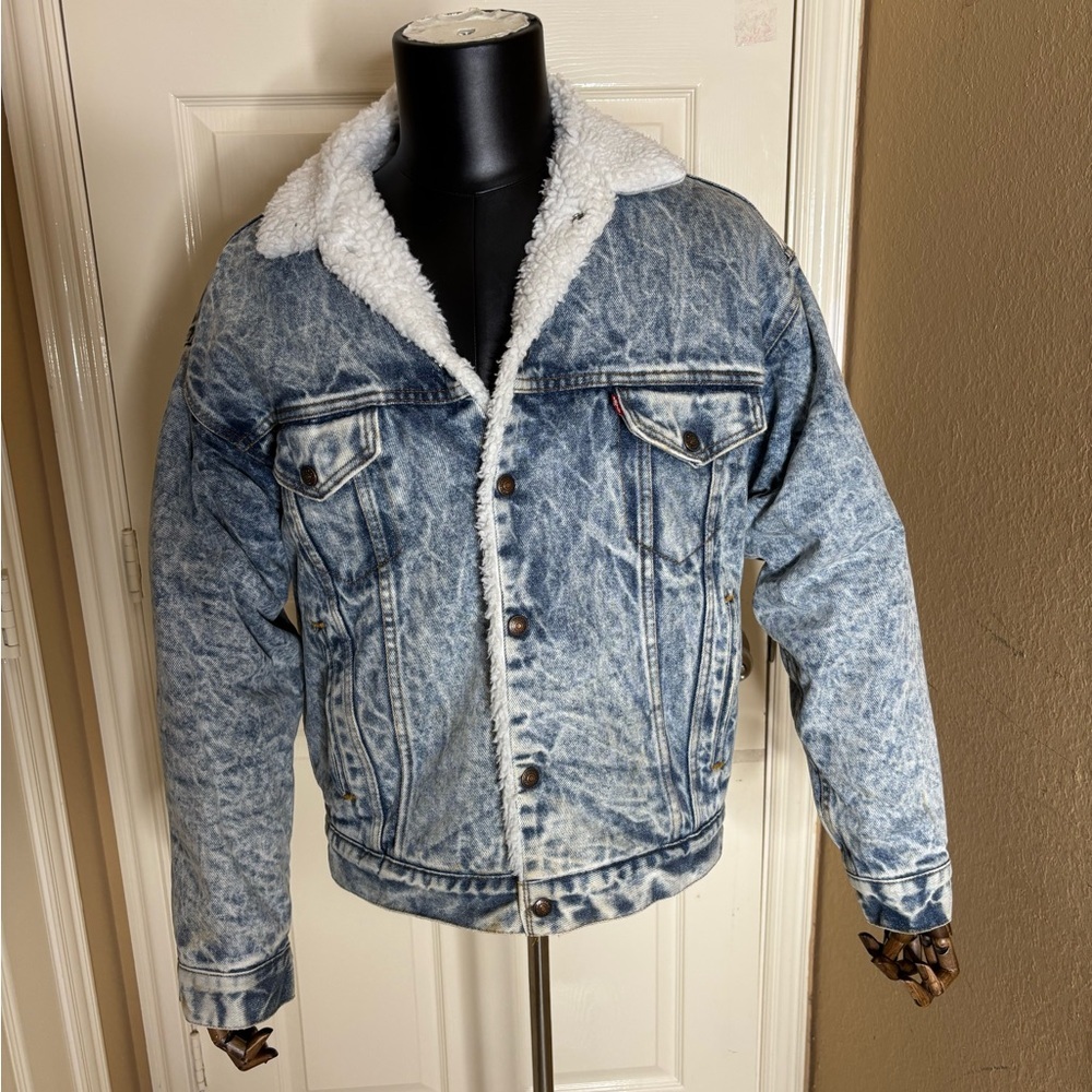 Vintage 1980's Levi's Denim Sherpa Fur Lined Trucker Jean Jacket Unisex Medium - Picture 6 of 16